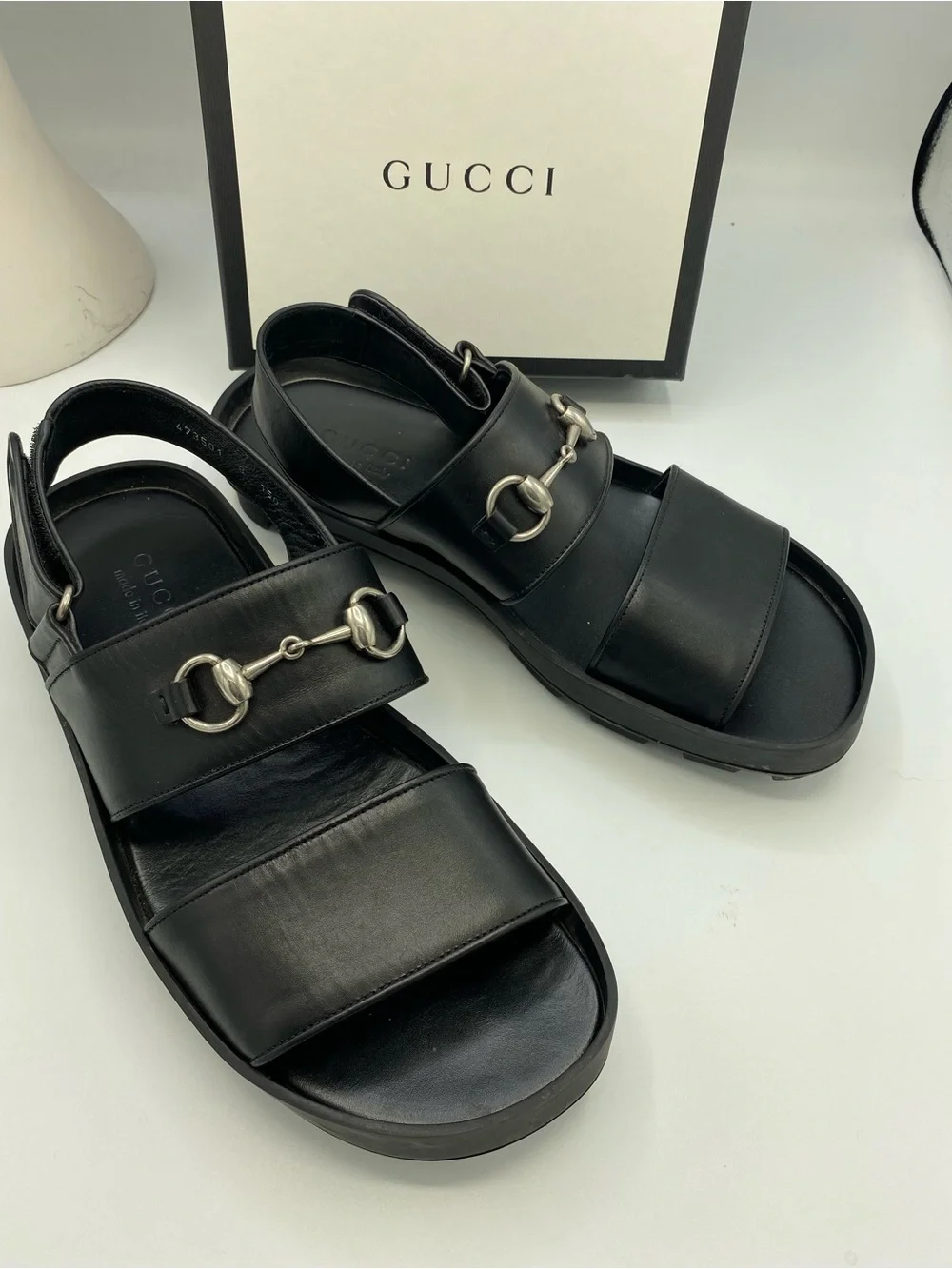Gucci Black Leather Horsebit Strap Sandals size 8 men’s/10 women